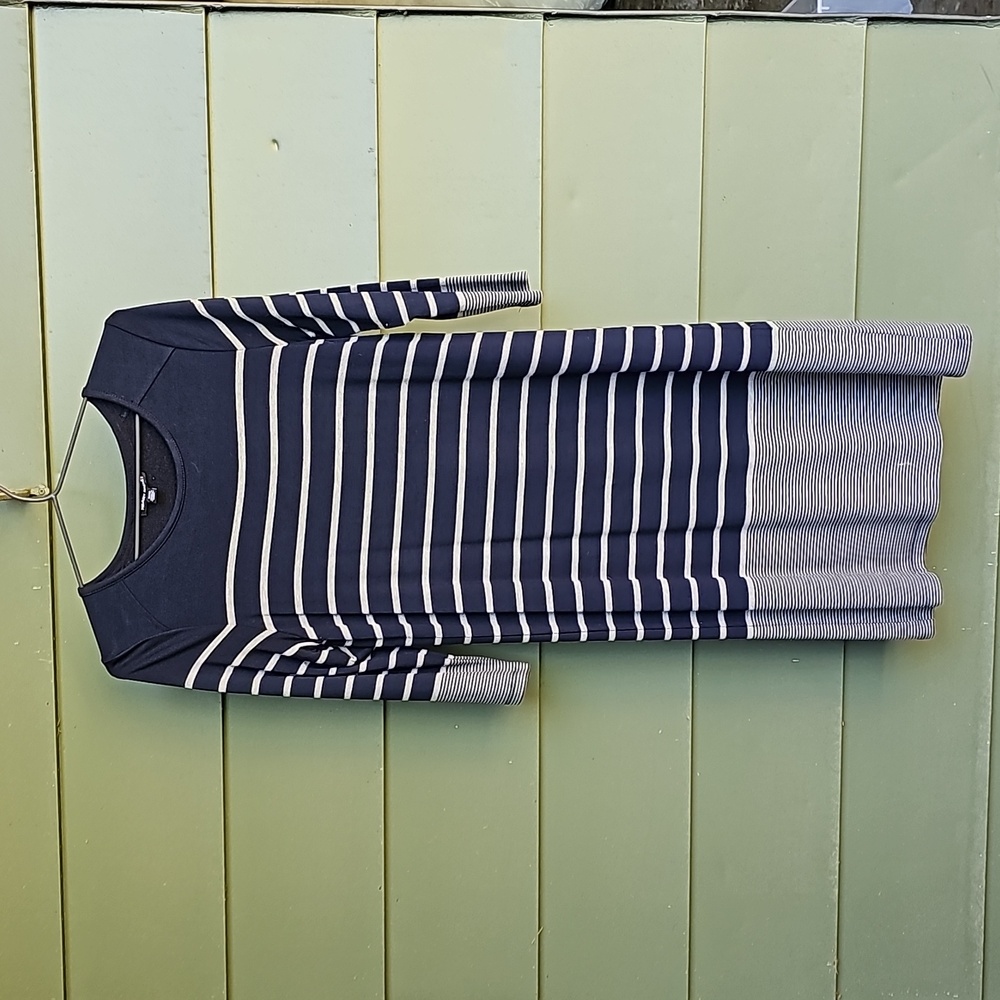 Hillary Radley Navy and Gray Striped Knit Dress